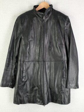 Danier Leather Jacket Womens Small Black Full Zip Removable Lining Long